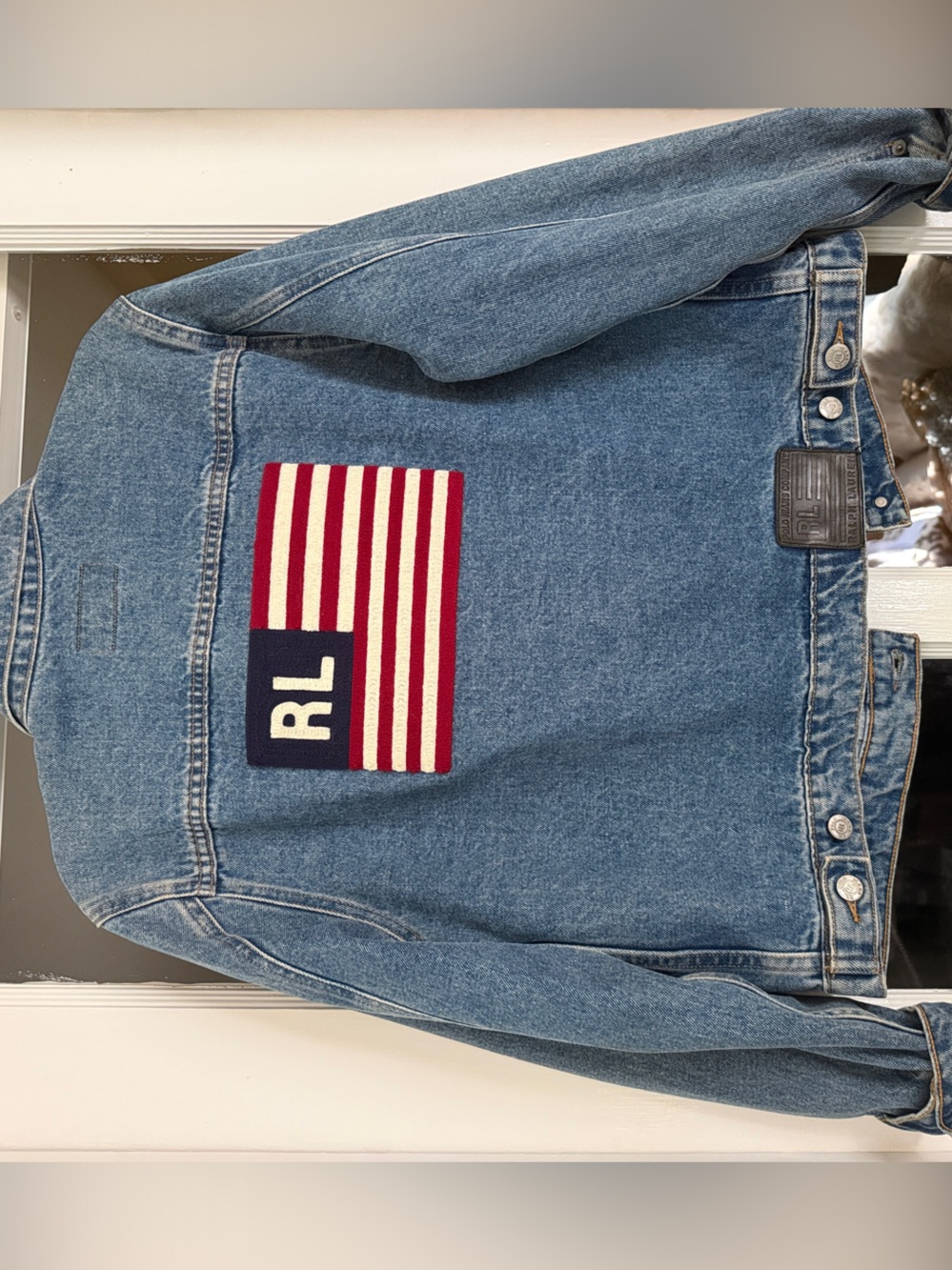 Ralph Lauren Polo Denim Jacket with Red, White & Navy USA FLAG Patch -Polo Jeans